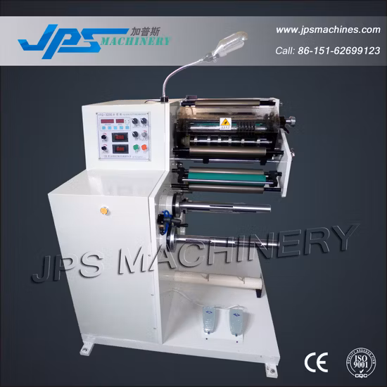 JPS-320fq-Tr 粘着感熱紙ラベルフィルムロール用自動タレットワインダー/カッター/リワインダー